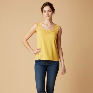 TanJay Yellow Lace Accent Tank Top